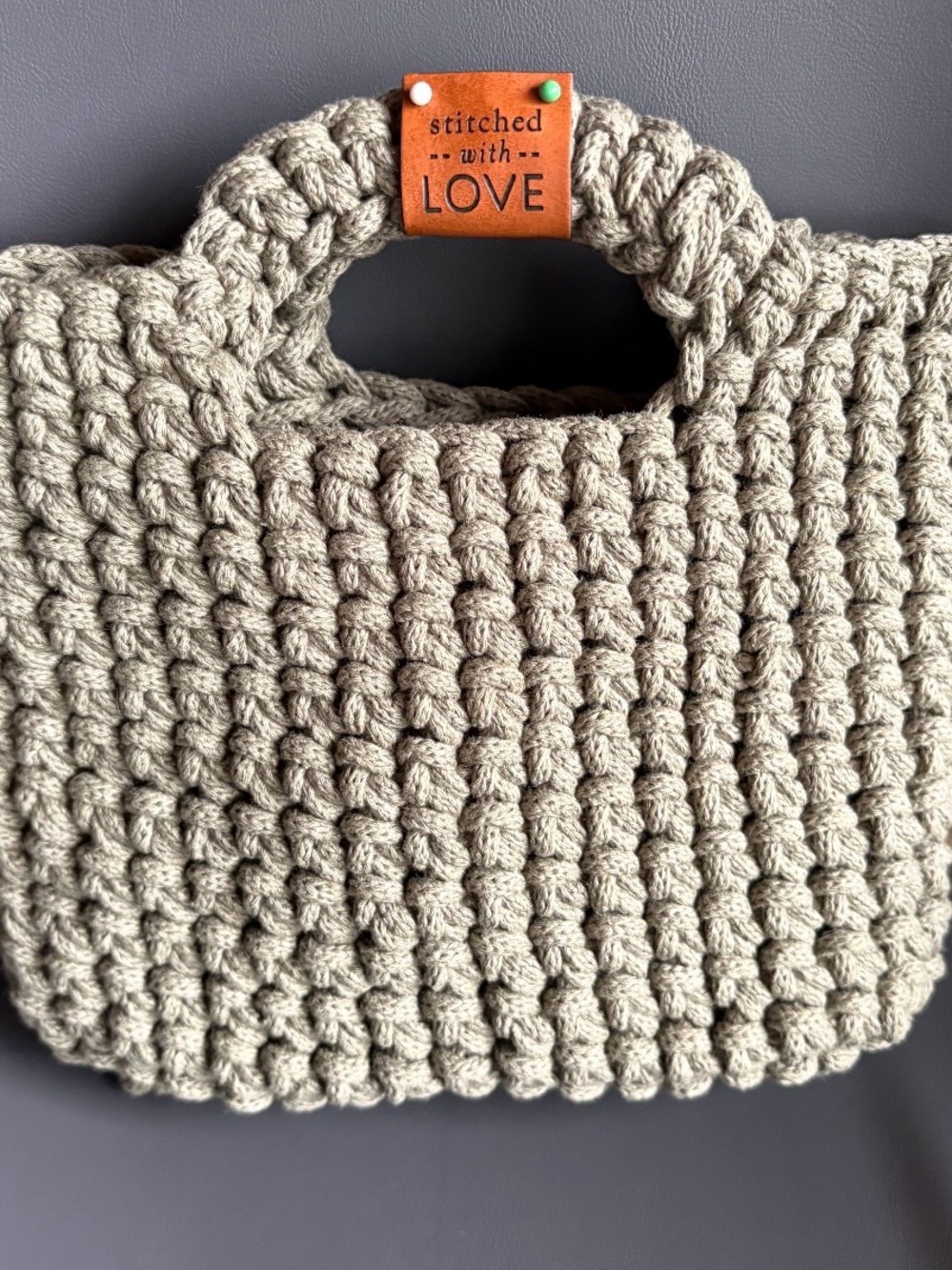 Stitched With Love Handwoven Crochet Tote - Stone Gray